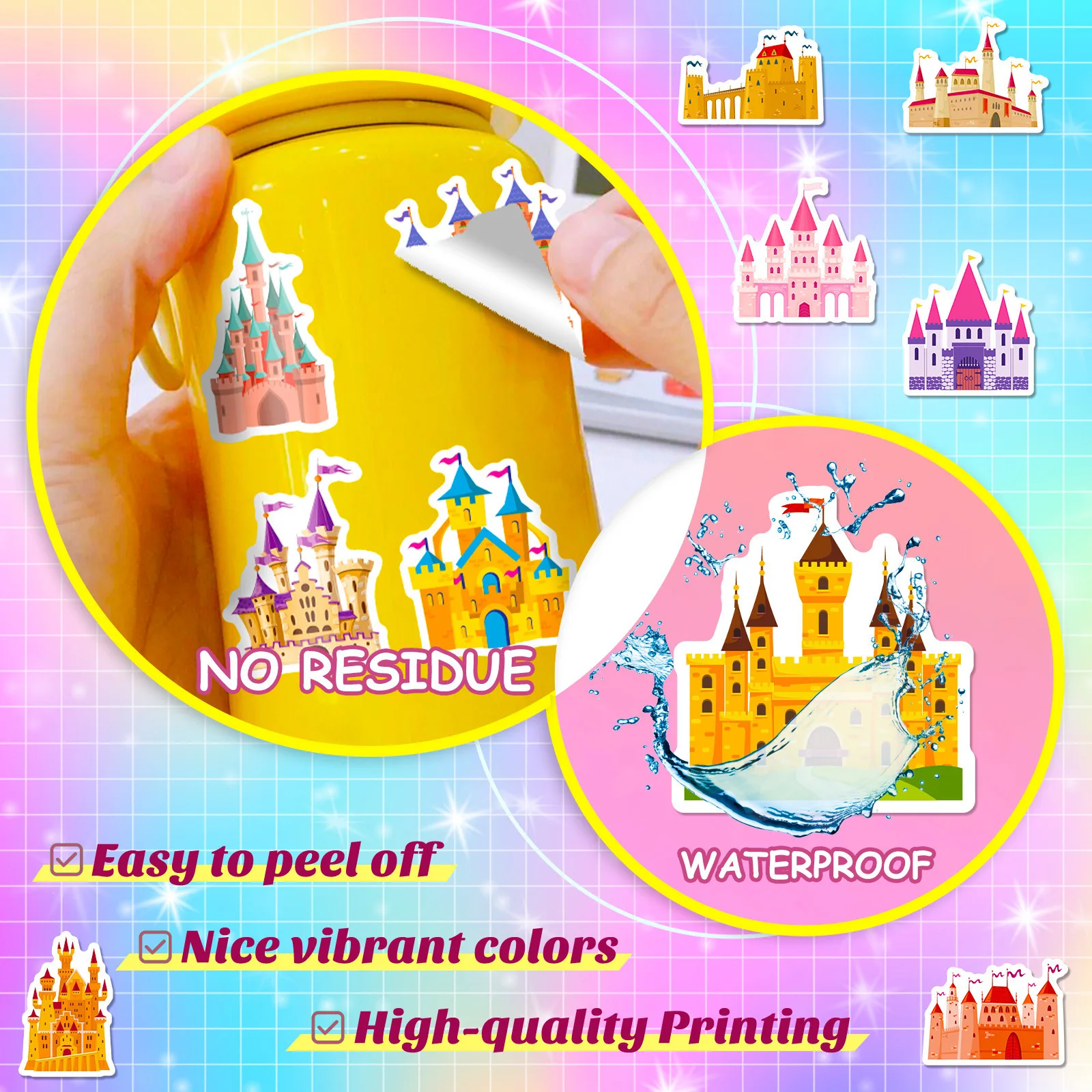 50 SZTUK Różowe Naklejki z Zamkiem, Śmieszne Kolorowe Graffiti, Zabawki dla Dzieci, Naklejki DIY na Walizkę, Lodówkę, Laptopa, Gitarę, Samochód, Rower, Dekoracje