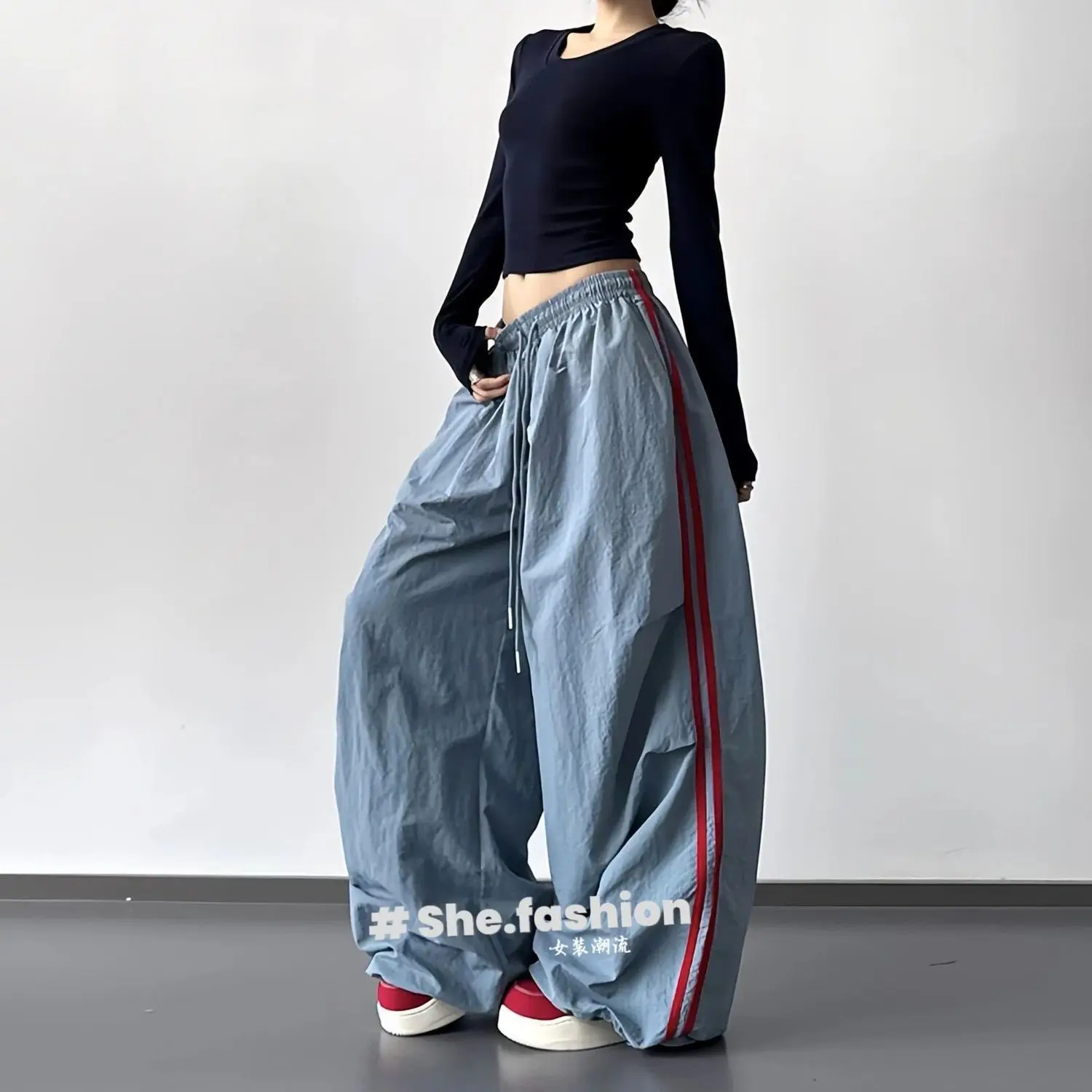 2026 Spring and Autumn Casual Work Pants Side Striped Athletic Style Loose Wide Leg Pants