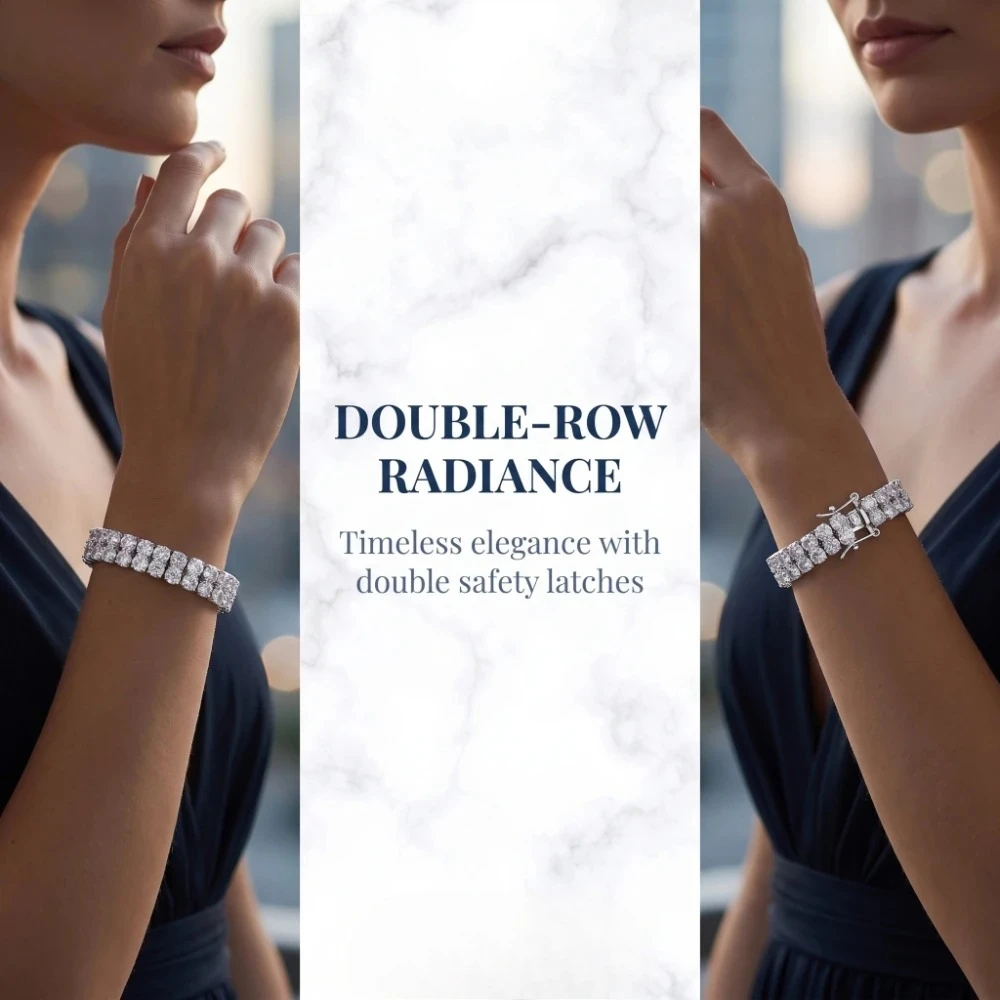 A delicate and luxurious double-row diamond Cuban chain-style all-zirconia jewelry bracelet, suitable for both men and women.