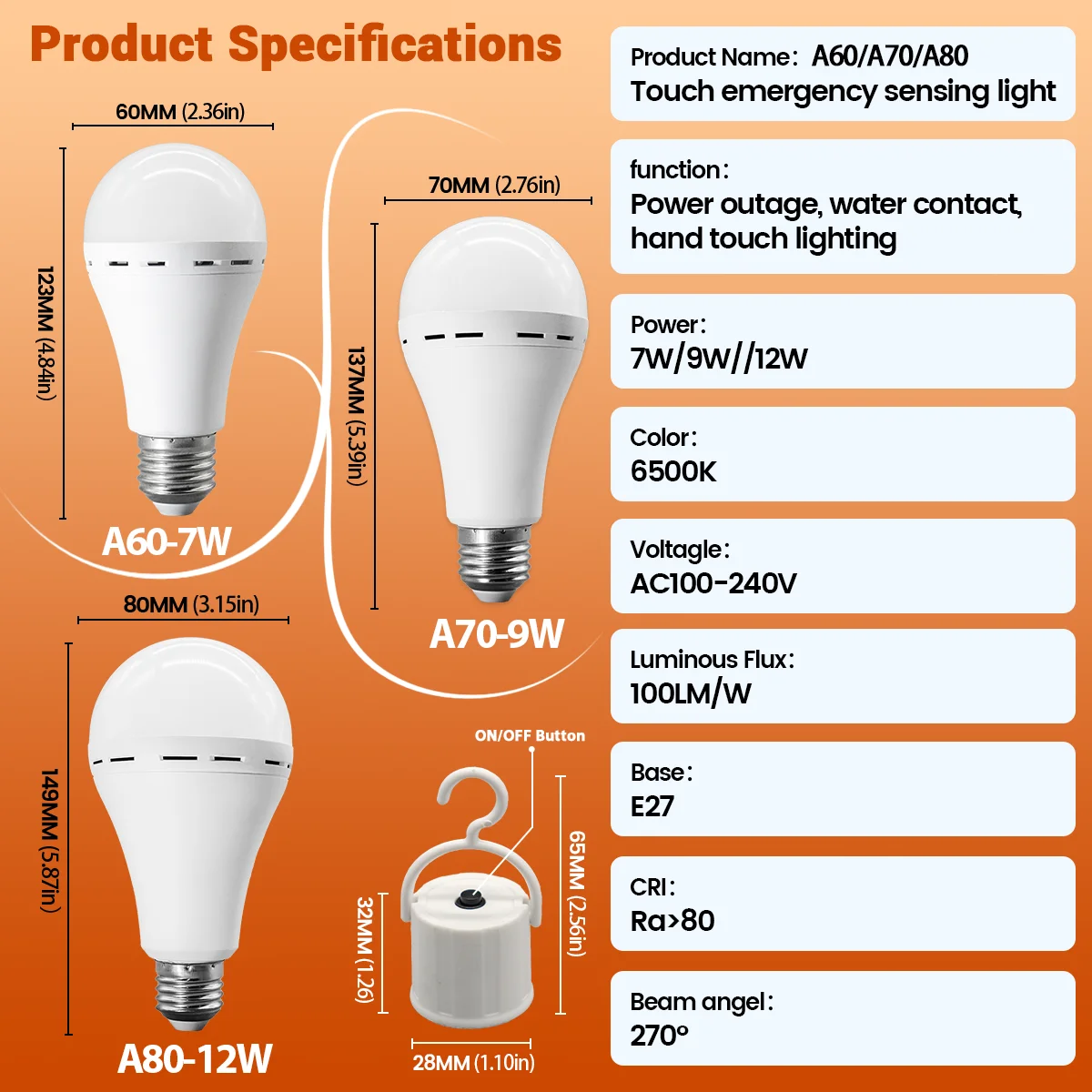 LED Rechargeable Bulb  7W 9W 12W  E27 Emergency Light Bulb 100-240V for Home Power Outdoor Camping Failure Porch Garden Lamp