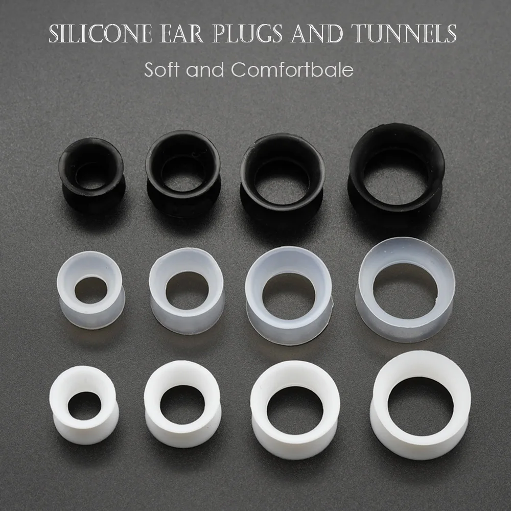 3Pcs Big Size Sequins Black Clear White Thin Silicone Tunnels Plugs for Ear Expander Stretchers Flesh Tunnel Flexible Earrings