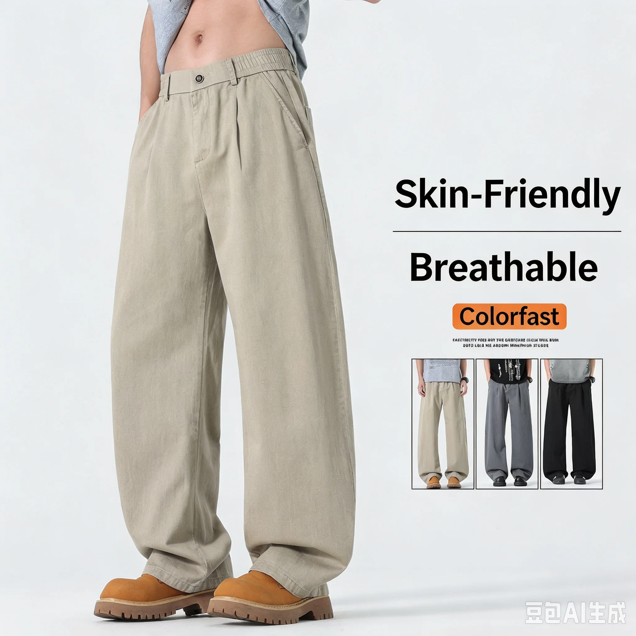 Men's Casual Straight Leg Loose Fit Summer New Style Youth Versatile Thin Fashionable Long Pants Silk Cotton Draped Pants