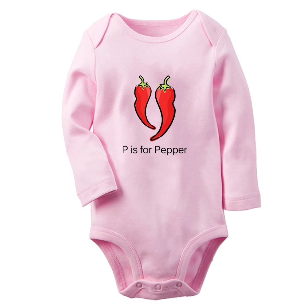 P is For Pepper, Veggies Fun Graphic Baby Bodysuit Cute Boys Girls Rompers Infant Long Sleeves Jumpsuit Newborn Soft Clothes