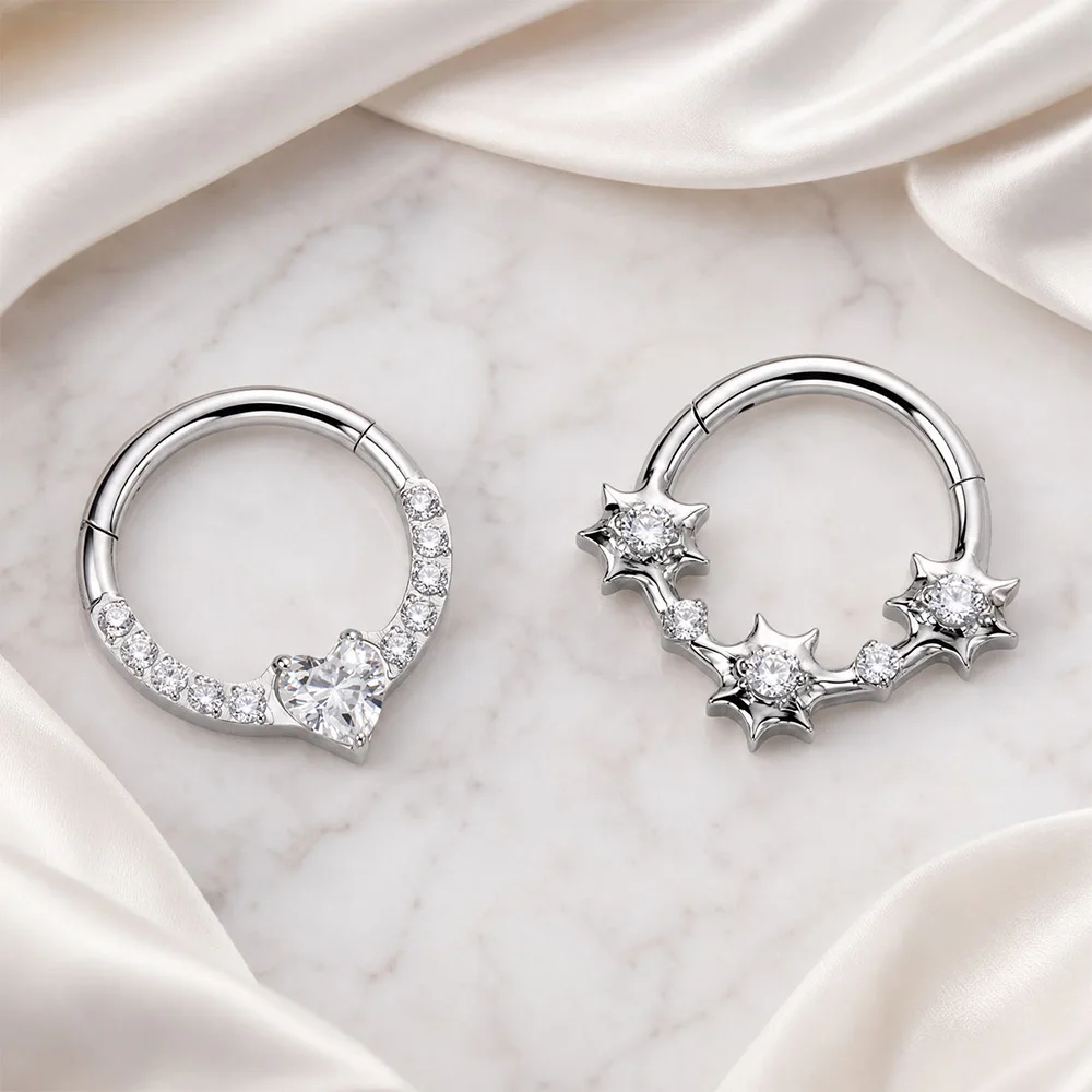 ASTM F136 Titan CZ Stern Nasenring Piercing Ohrringe 16G Septum Scharnier Clicker Daith Tragus Helix Ohrring 2026 Neuer Schmuck – Detail 5