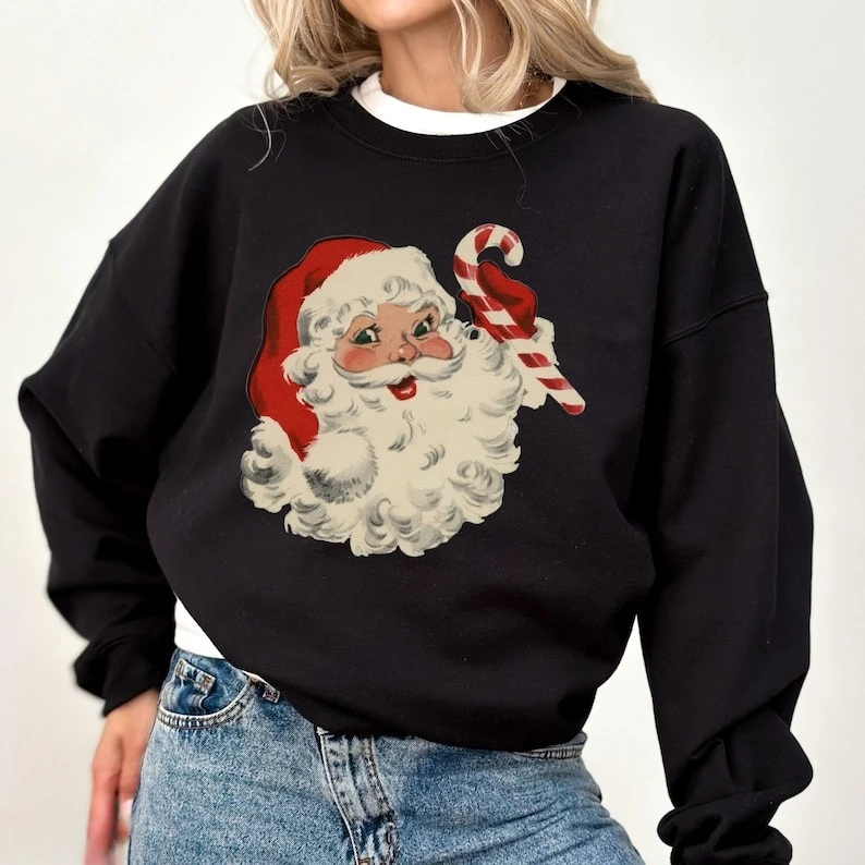 Christmas Crewneck Vintage Santa Sweatshirt Retro Holiday Claus Autumn and Autumn and Winter Long Sleeve Thermal Hoodie Unisex