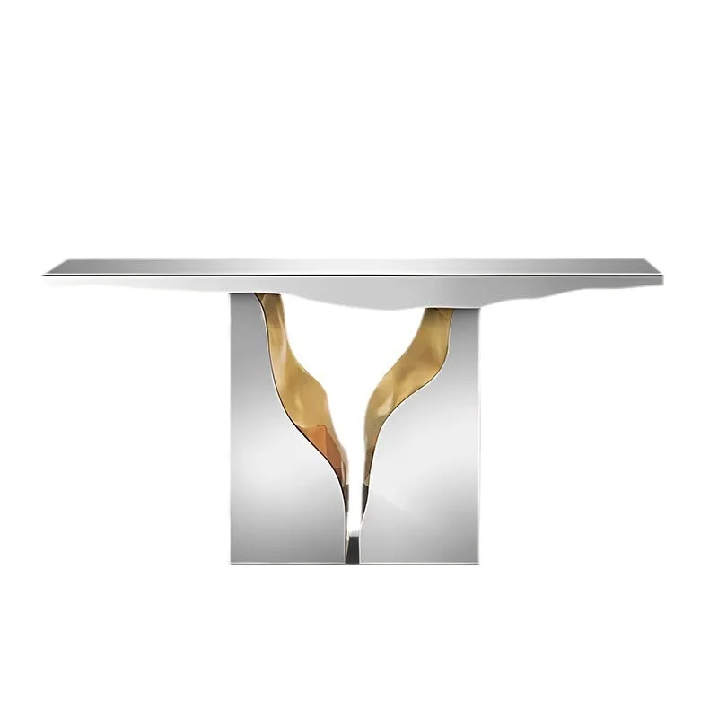

Stainless steel entrance table designer entry plan corridor against the wall extremely narrow light luxury art end platform