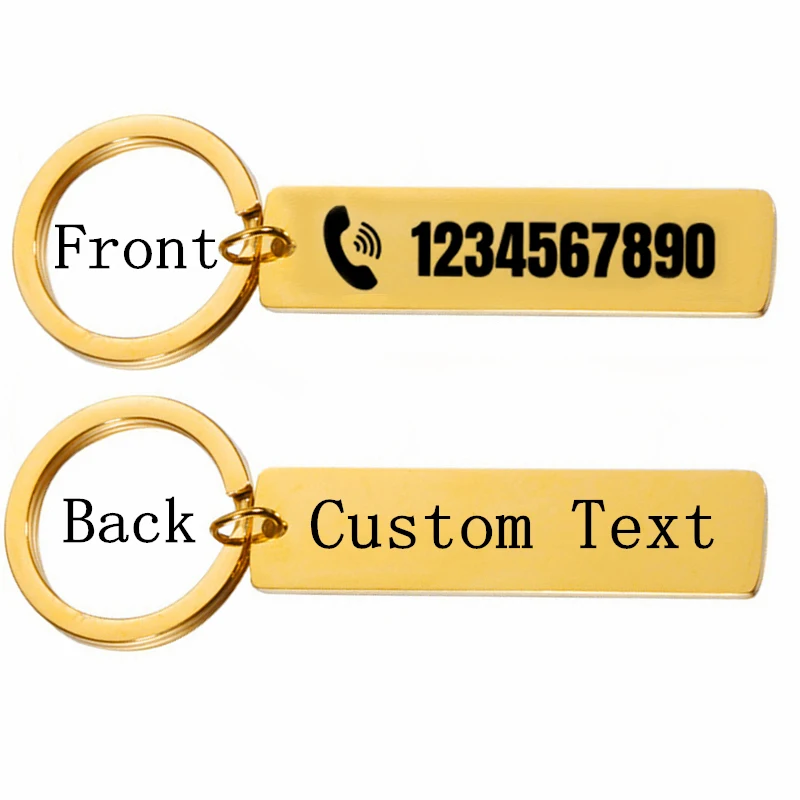 

Custom Engraved Keychain Personalized Text With Phone Number Anti-Lost Information Or Custom Message Double-Sided Keyring