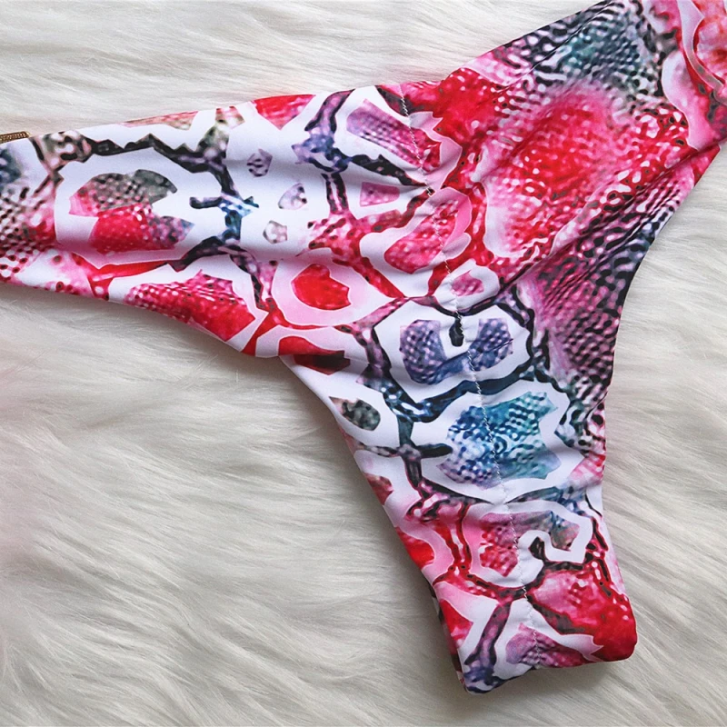 Swimsuit Snake Print Tie Women Two-Piece Swimsuit Sexy Crystal Diamond Low Waist Bikini