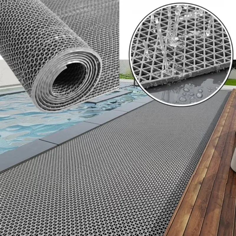 Non Slip Pool Mat Heavy Duty PVC Drainage Pad Pool Drain Mat Waterproof Outdoor Floor Mat for RV Patio Shower Room Garage