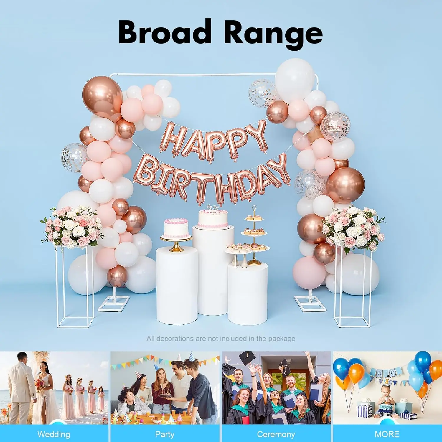 

Elegant Wedding&Flower Stand Combo (White/Gold) -Steel Baking Paint, 2x2m Backdrop+2 Square Stands,Stable&Tool-Free Installation