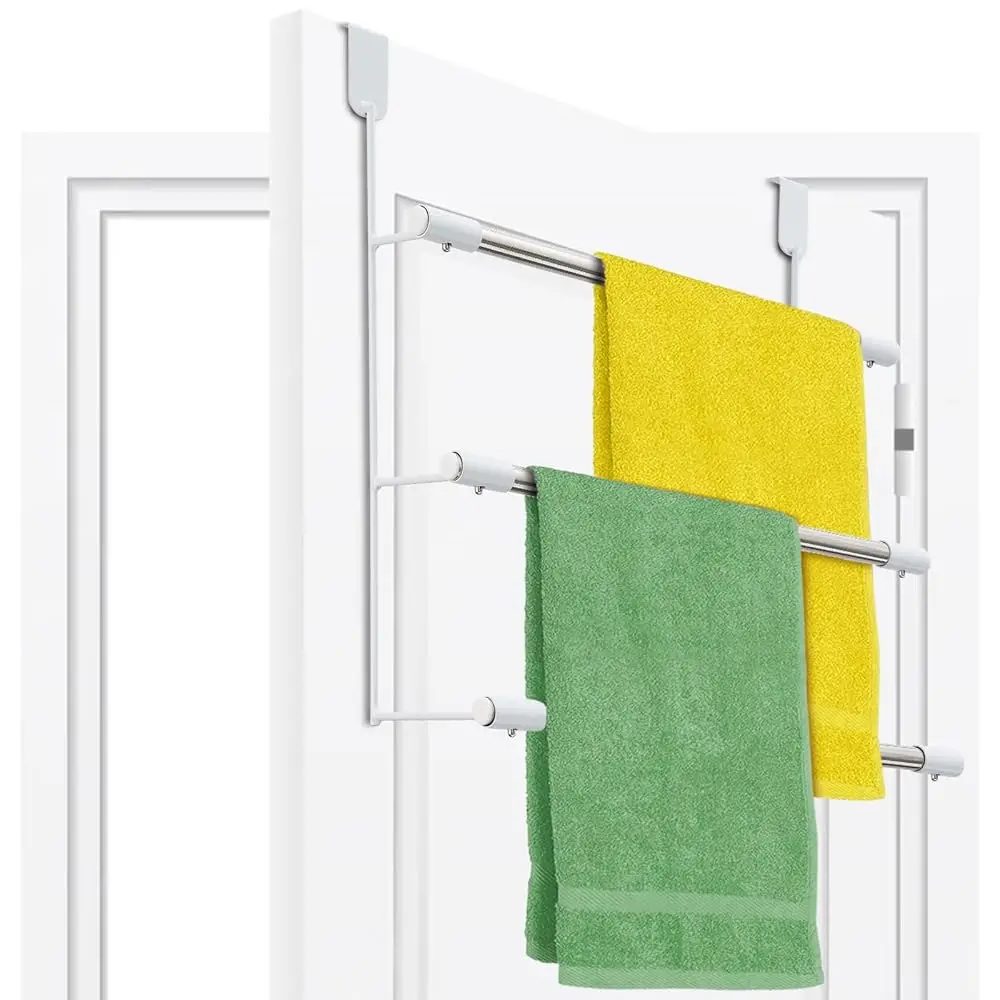 

Over The Door S For Bathroom, No-Drill Behind Door Organizer, 3-Tier Metal Towel Holder, Glass Shower Room Door Hanger Towel