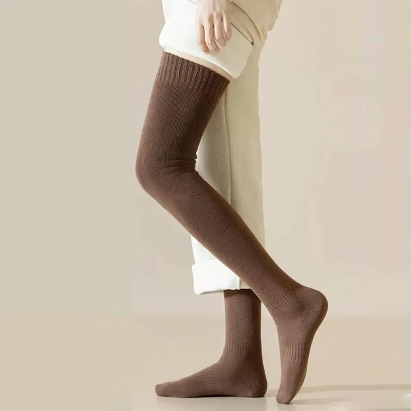 Thickened Warm Thigh-High Socks Solid Color Leg Warmers Boot Cuff Long Socks New Winter Women Fleece-Lined Over The Knee Socks