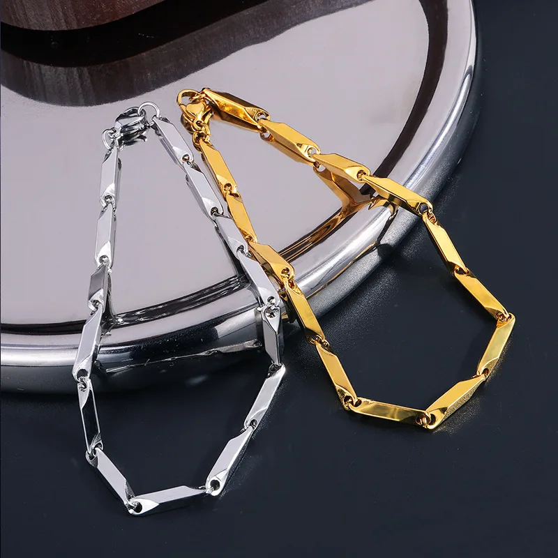 Mens Geometric Rhombus Chain Bracelet,Casual Stainless Steel Metal Links Wristband, Length Adjustable