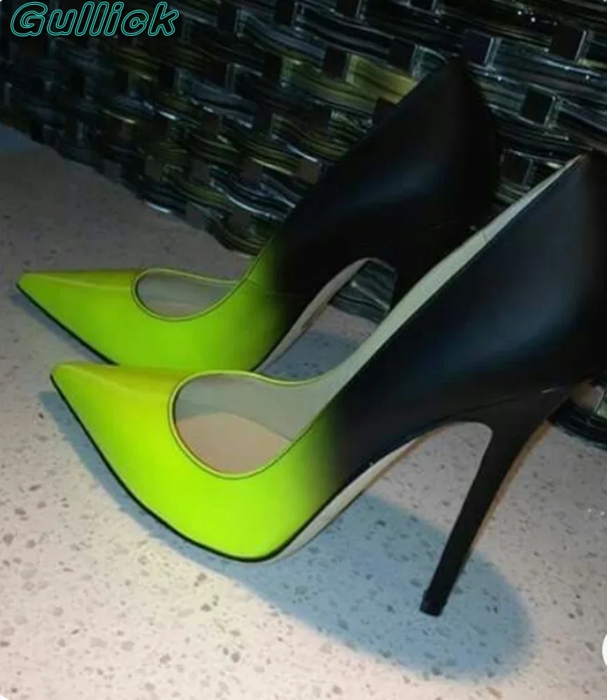 

Gullick Patchwork Pumps High Heels Pointed Toe Stiletto Gradient Color Slip On Cover Heel Shallow Women Fashion New Arrivlas
