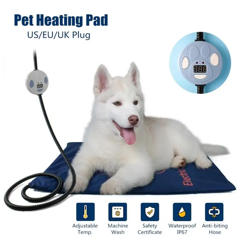 

45×60cm Pet Dog Cat Warm Waterproof Electric Heating Pad Mat Carpet Adjustable Temperature Bite-resistant Wire US/UK