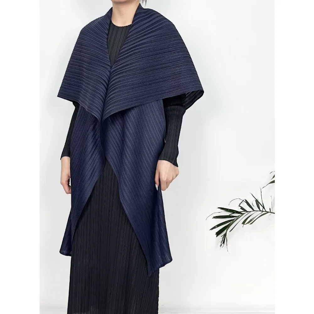 Miyake Pleated Mid-length Skirt 2025 Spring New Ladies Wear Cardigan Vest Coat Pleats Long Shawl Female Fashion High-grade Sense