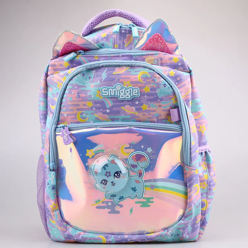 2024 Australian Smiggle Kawaii Blue Space Cat Student Backpack Crossbody Backpack Lunch Bag Pencil Box Card Bag Student Gift