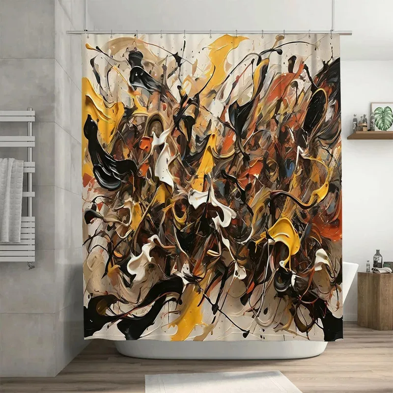 

JHB23Abstract Shower Curtain with Splashing Paint Design for Bathroom Decor Modern Home Accents in Black, White, Orange Brow9Kj(