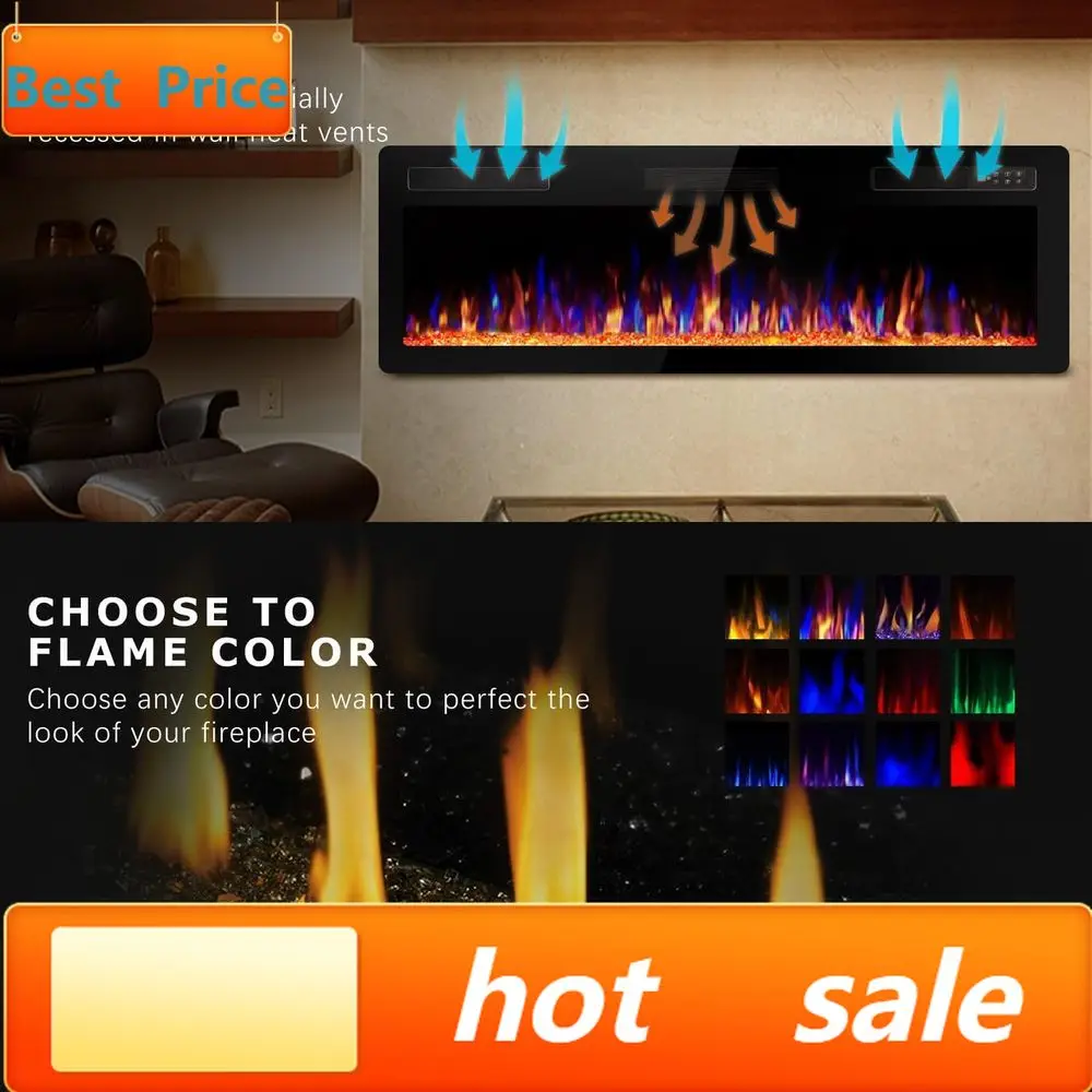 

Promotion72 Ultra Slim Electric Fireplace - Wall-Mounted Linear Heater with Remote and Smart Control, Sleep Timer, Quiet Operati