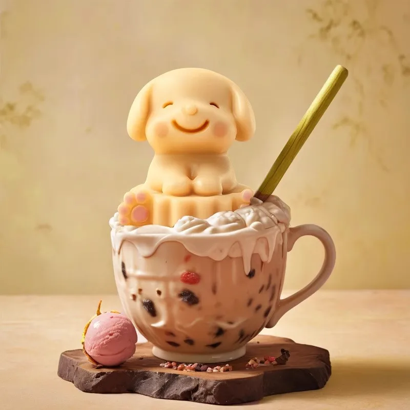 Puppy milk tea, ice cubes, silica gel mould, self-made creative bear cheese, mousse cake, ice cream grinding tool