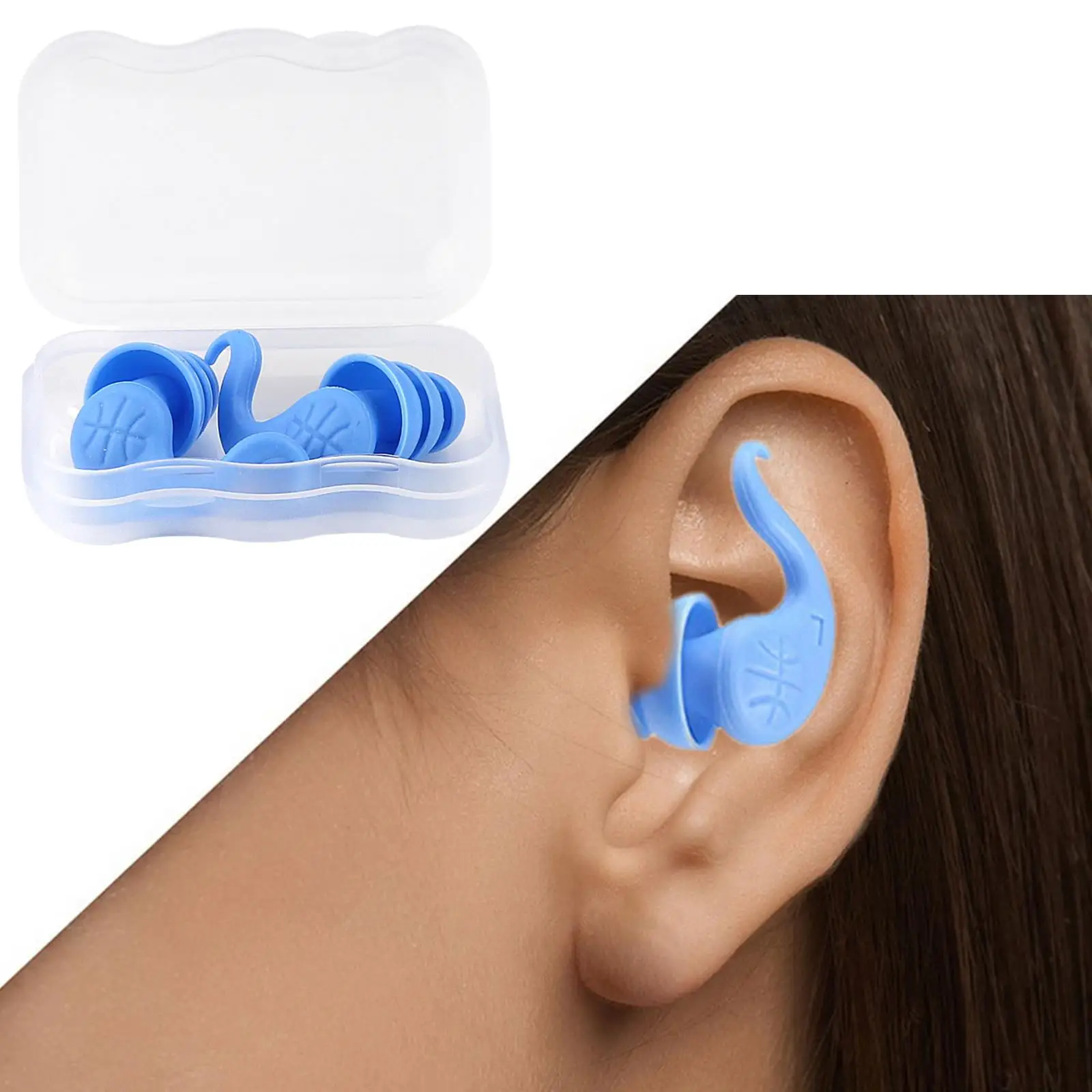 2xSwimming Ear Plugs with Box Reusable for Sleeping Diving Bathing Blue