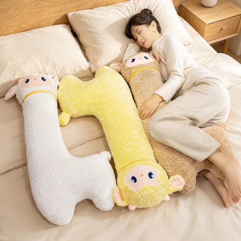 Soft Long Sheep Plush Pillow Kawaii Fluffy Lamb Stuffed Animal Cute Alpaca Shape Sleep Cushion Home Bedroom Decoration Gift