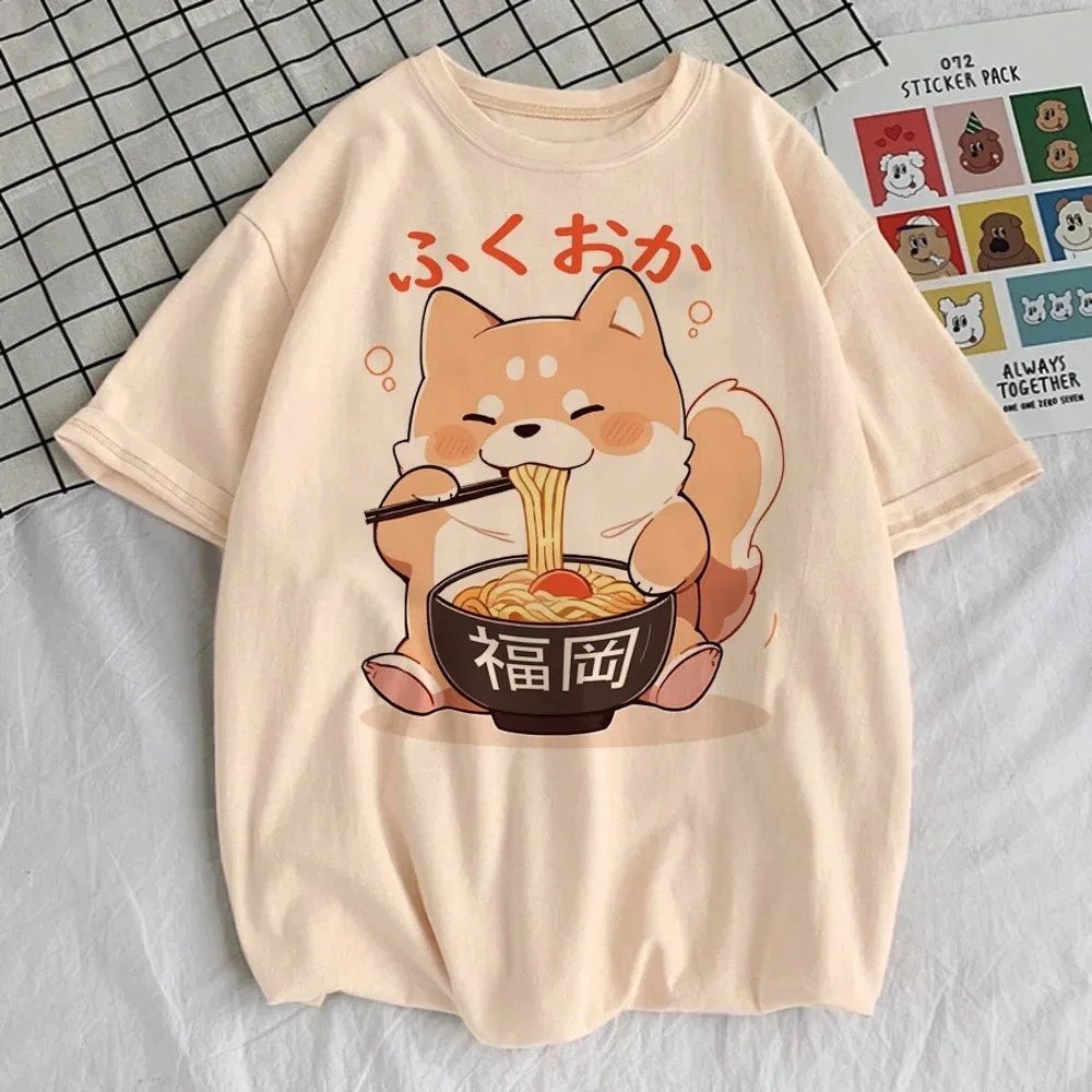 Japanese cartoon Shiba Inu printed short sleeved women's Korean loose casual top cute puppy summer versatile T-shirt