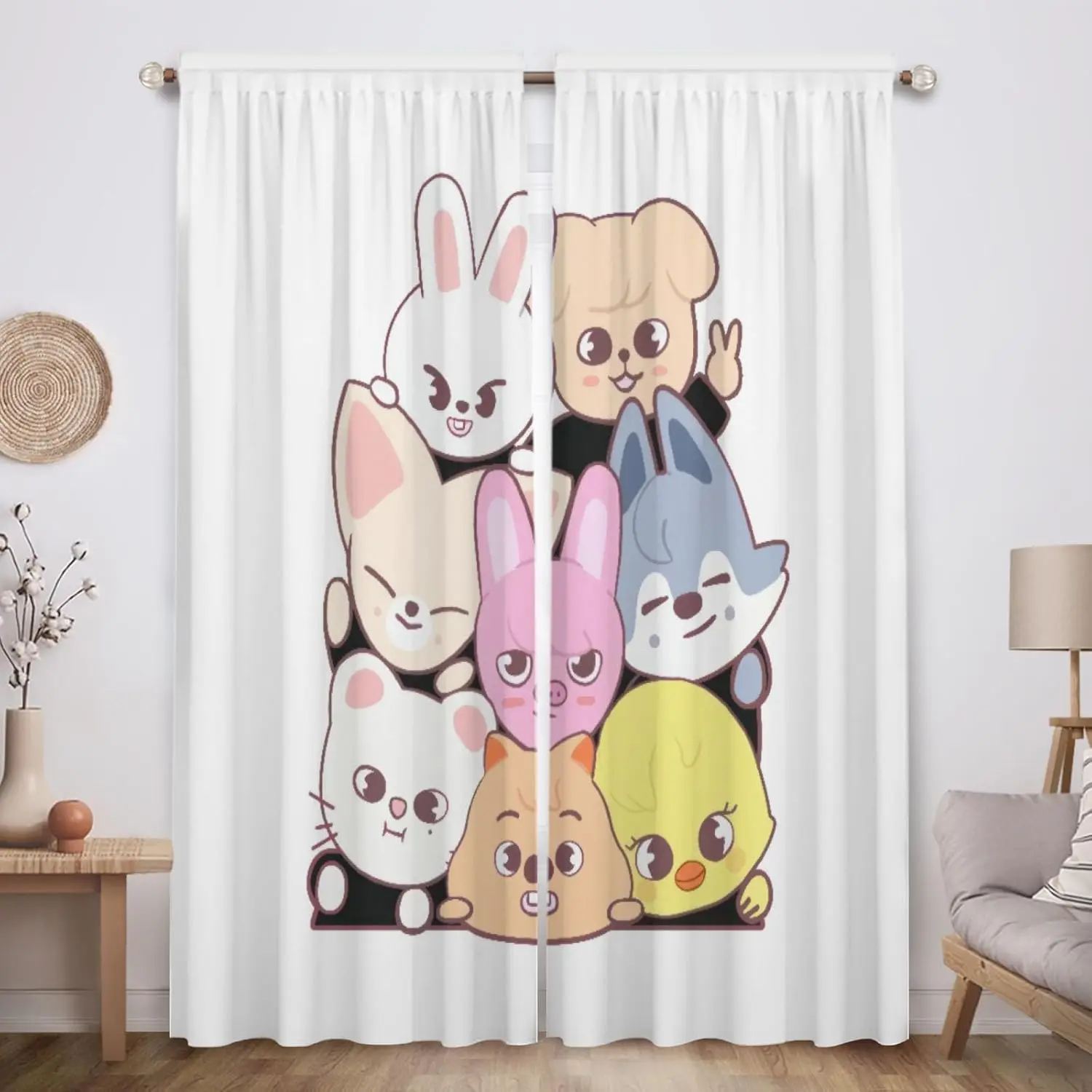 Funnytree Group Window Curtains Youth Soundwave Drapes Bedroom Home Room Decor Durable Fabric Machine Washable 82