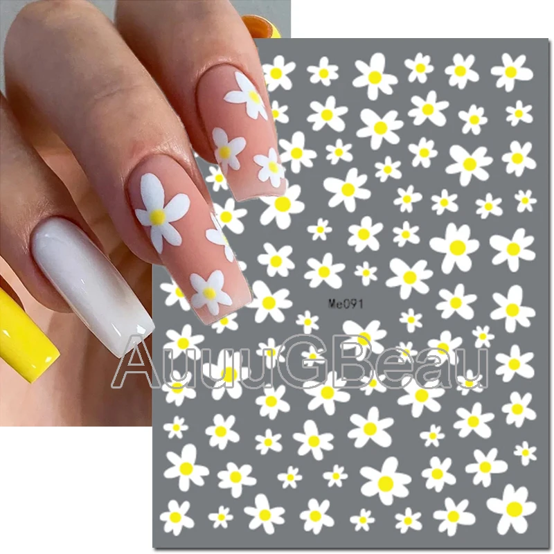 3d Nail Art adesivi cursori adesivi Daisy Florals petali bianchi fiori decalcomanie decorazione per unghie accessori per Manicure