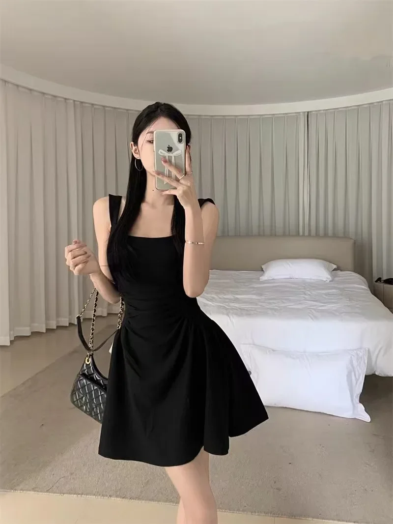

Summer Women Classic Black White Suspender Dress Korean Style Elegant Lady A-line Mini Dresses Female Fashion Party Dress