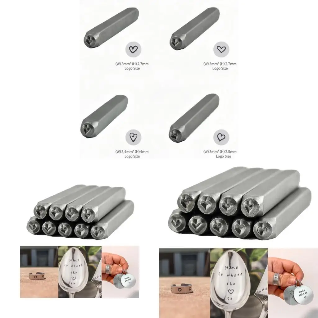 

R3MC Pack of 9 Heart Designs Steel Stamps for Art Projects and Craft Supplies