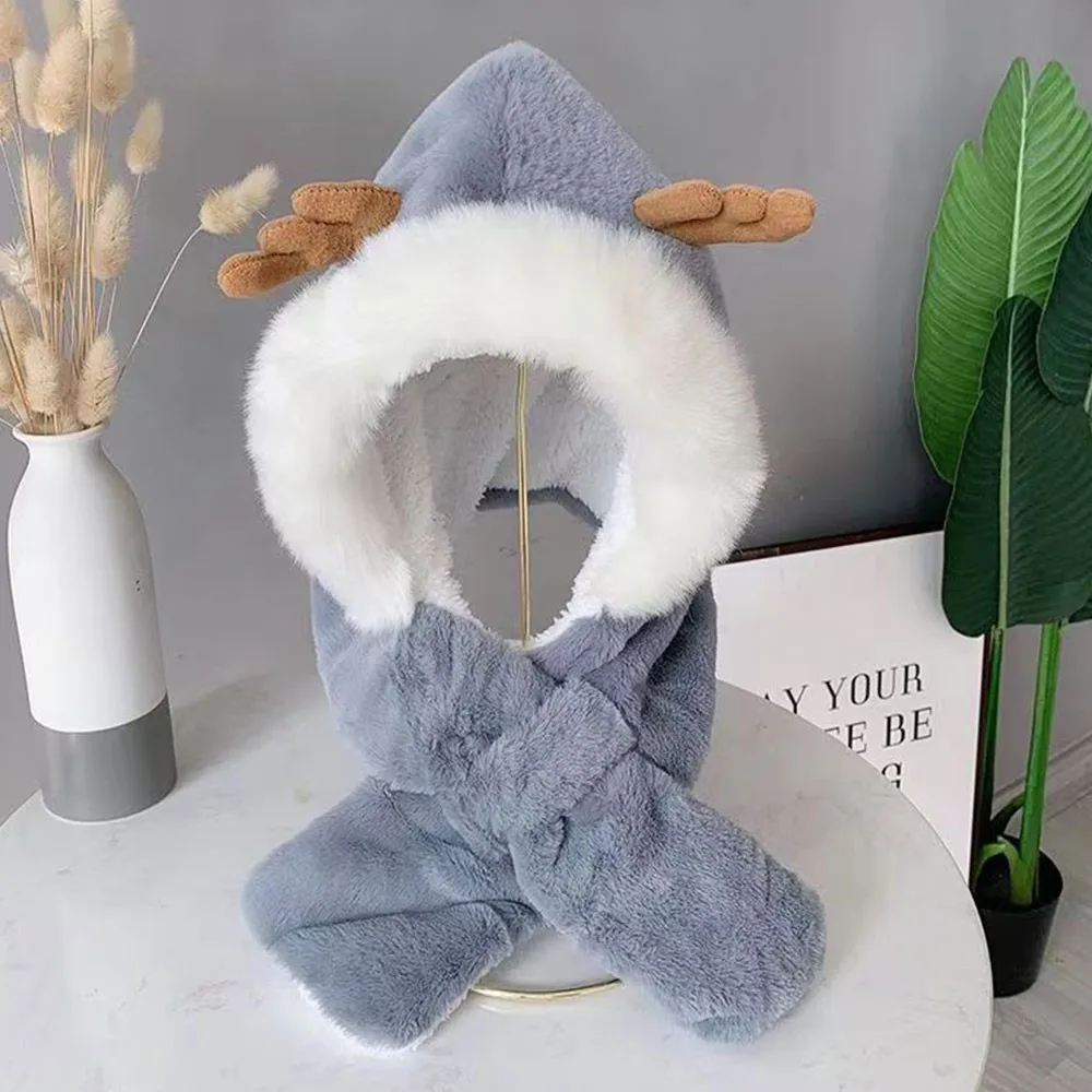 

Милая мультяшная шапка с шарфом, рождественские рожки/желтая утка, ветрозащитная шапка-шарф, цельный комплект для осени и зимы