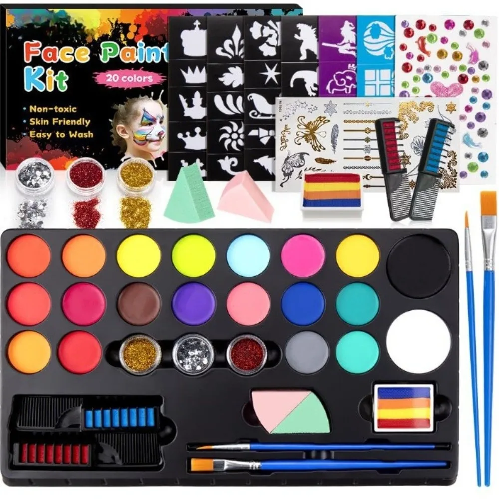 20 Colors Watercolor Paint Set Glitter Paint Solid Pigment Face Painting Palette Kit Easy To Color Body Art