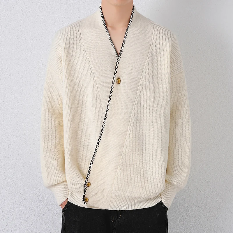 

Осень-зима, мужской вязаный свитер в корейском стиле, молодежный жизненный v-образный вырез, свободные вязаные пуловеры, мужские повседневные модные теплые свитера