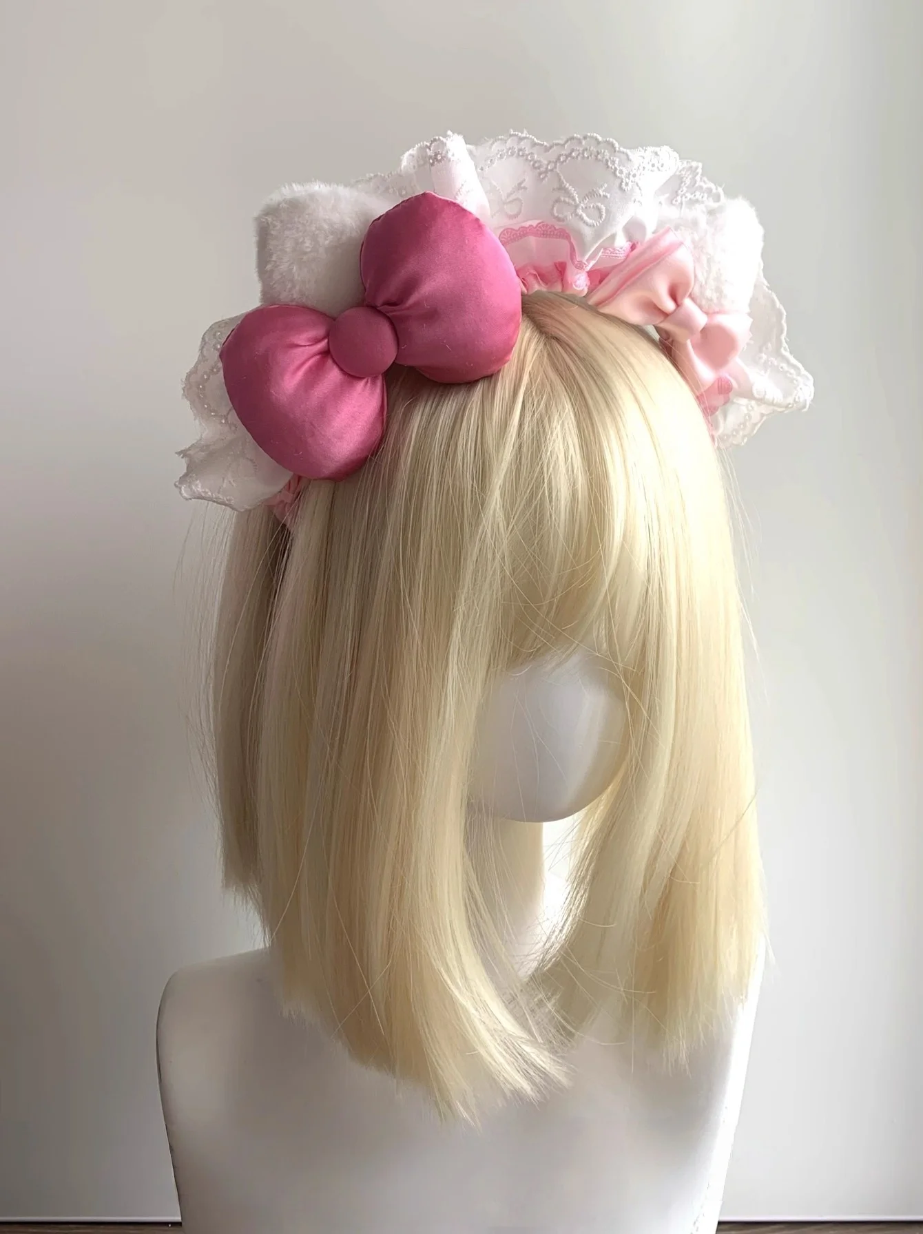 New Original Handmade Cat Lace Bow Headband Women Cute Wash Face Headpiece Lolita KC Sweet Cat Hair Accessory