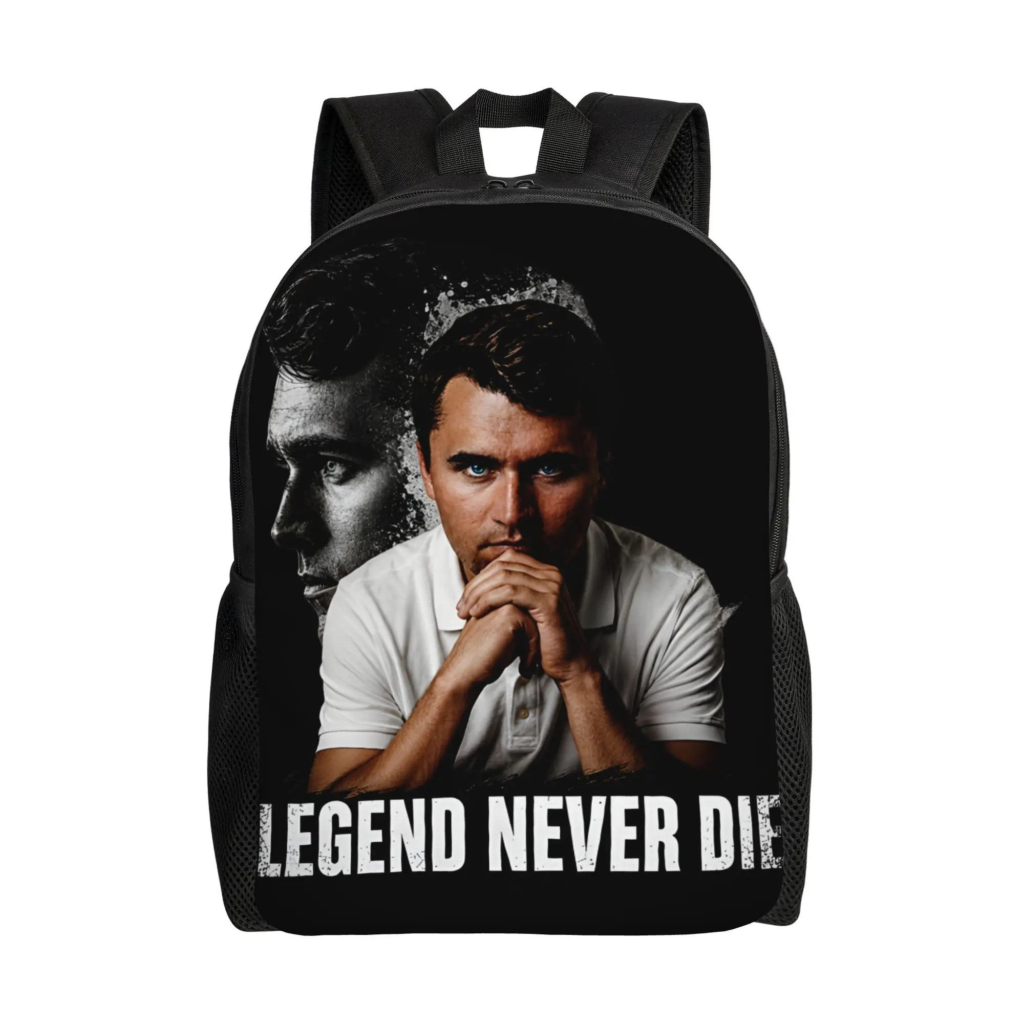 Legend Never Die Double Portrait Charlie Kirk Backpack  Travel Backpacks Men Colorful Pattern High School Bags Style Rucksack