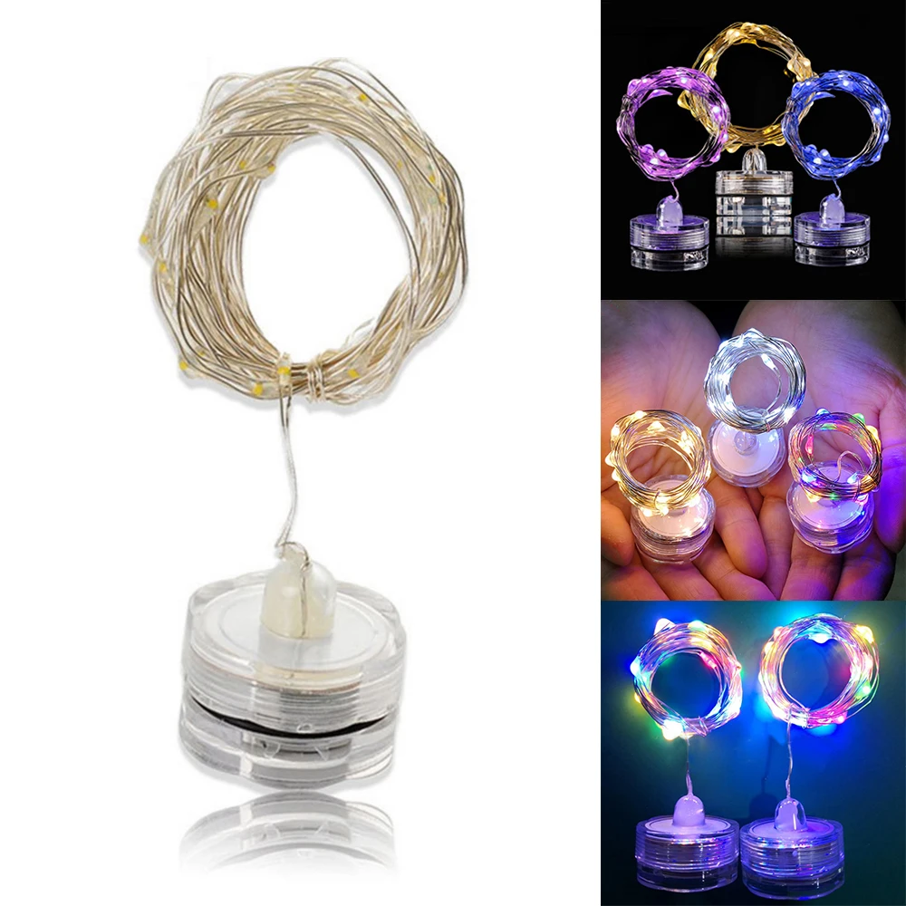 10 20 المصابيح/م البرقوق على شكل شمعة الأسلاك النحاسية الجنية سلسلة ضوء 1 متر 2 متر مقاوم للماء CR2032 بطارية لحفلة عيد الميلاد الزفاف ديكور