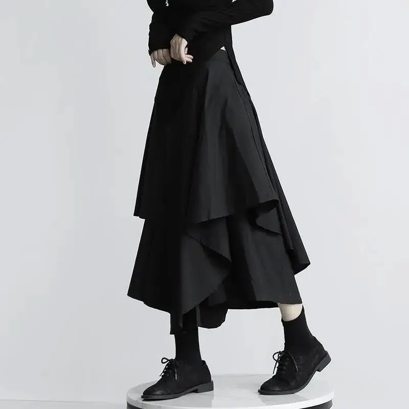 

Dark Style Irregular Ruffled Splicing Skirt for Women Mid-length High-waisted A-line New Skirt Pants Preppy Skirts Woman Clothes