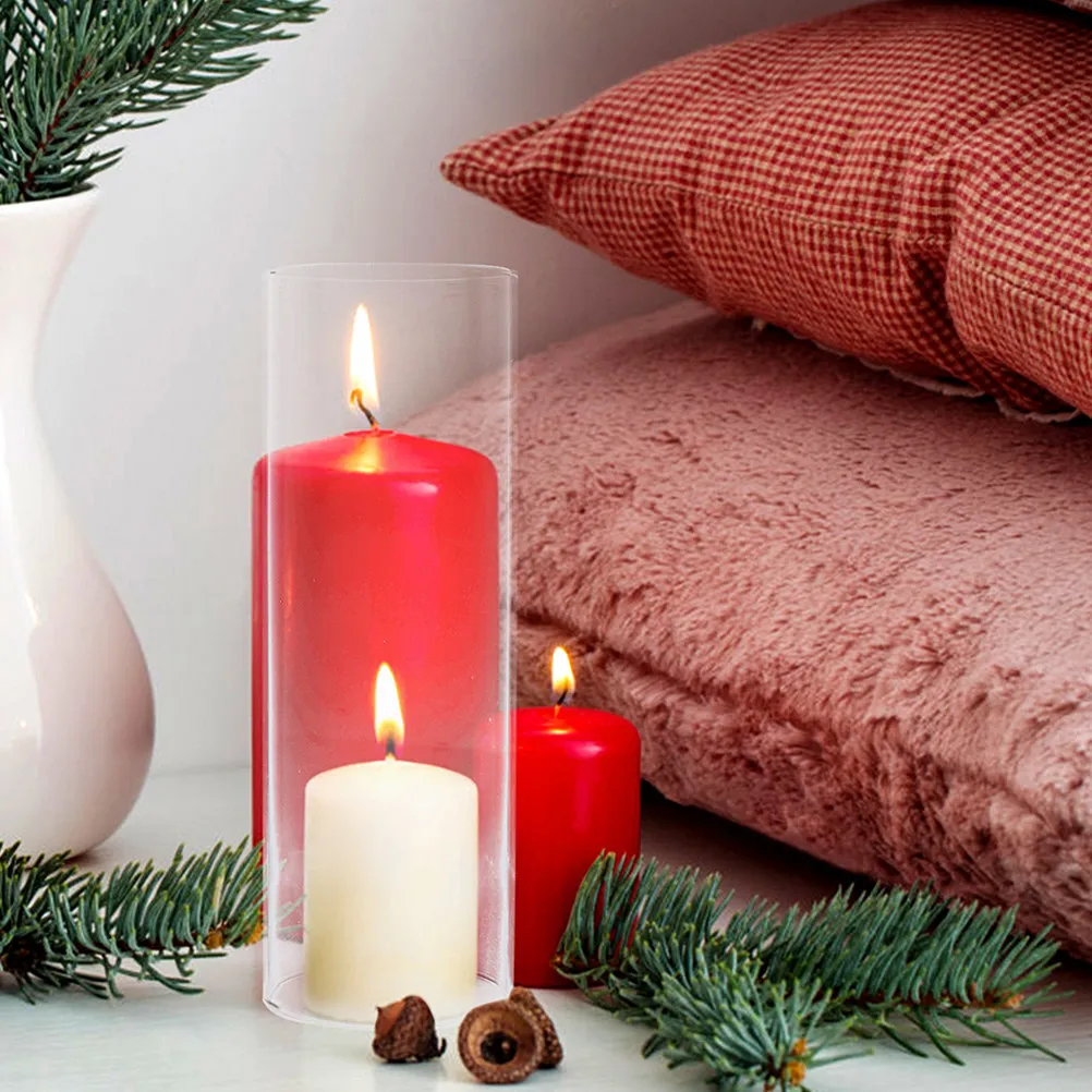Transparent Glass Cover Cylindrical Hurricane Shade Windproof Elegant Minimalist Design for Tealight Candles Home