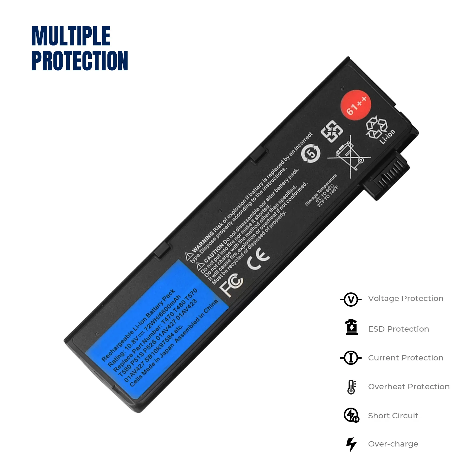 YOOFAN Batería de 10,8 V para ordenador portátil, Pila de 6600mAh para Lenovo ThinkPad T470, T480, T570, T580, P51S, P52S