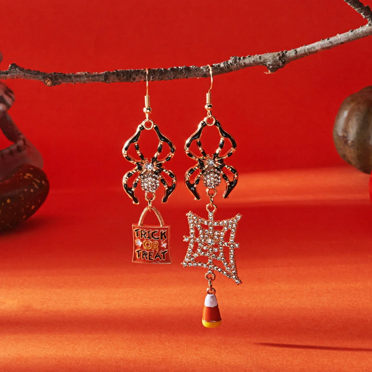 حجر الراين العنكبوت ويب هامش أقراط غير المتماثلة هالوين القوطي قطرة مضحك مجوهرات الحفلات للنساء الرجال اكسسوارات القوطية الفريدة #1