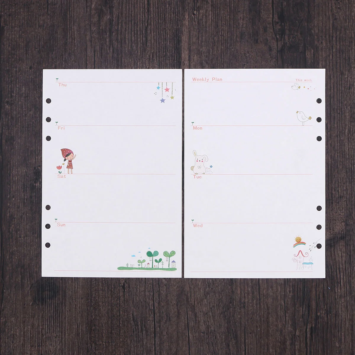 

2Pcs Colorful A5 6 Holes Loose Leaf Paper Refills Smooth Surface Planner Notepad Filler Weekly Plan Pattern Filler Paper
