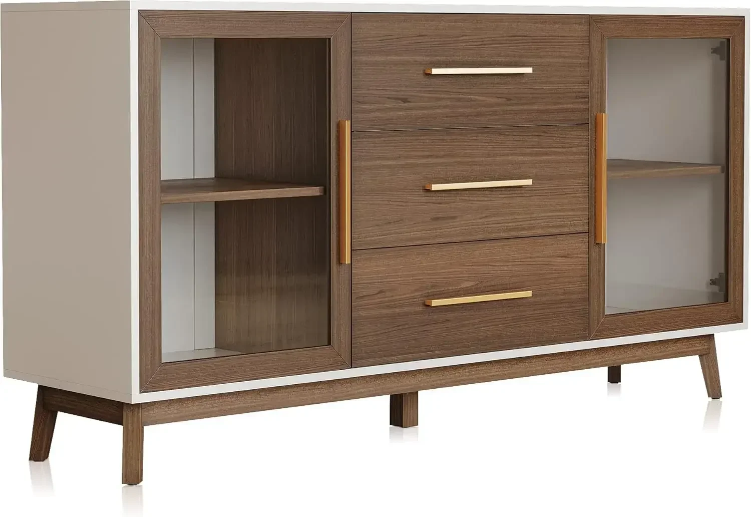 

Sideboard Buffet Cabinet with 3 Drawers & 2 Doors, Console Table for Kitchen Glass Storage Cabinet Coffee Bar Accent Cabinet