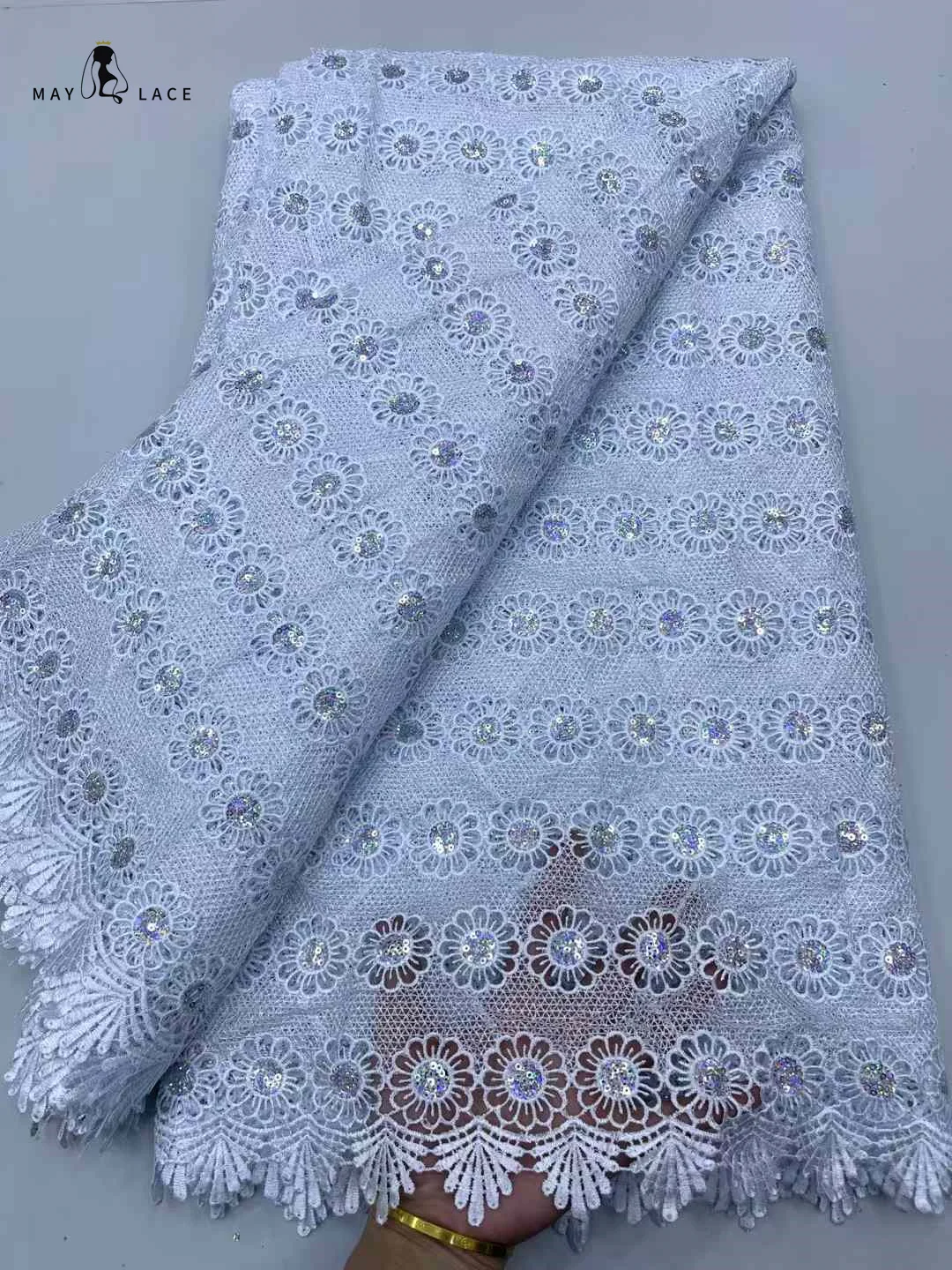 

African Water Soluble Lace Fabric for Women, French Milk Silk Net, Sequins, Party Cloth Dress Sewing, High Quality, 2024