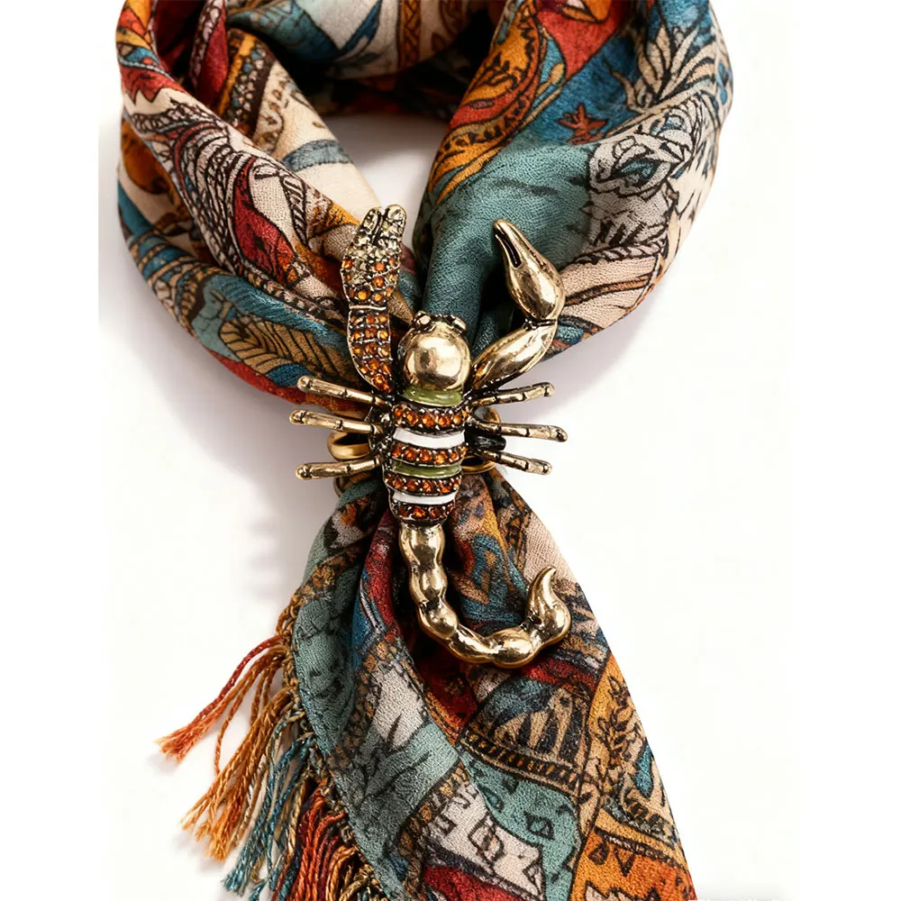 Y2k gótico escorpião cachecol fivela aparar xale clipe hijab broche pino acessório de moda unisex elegante acessório na moda