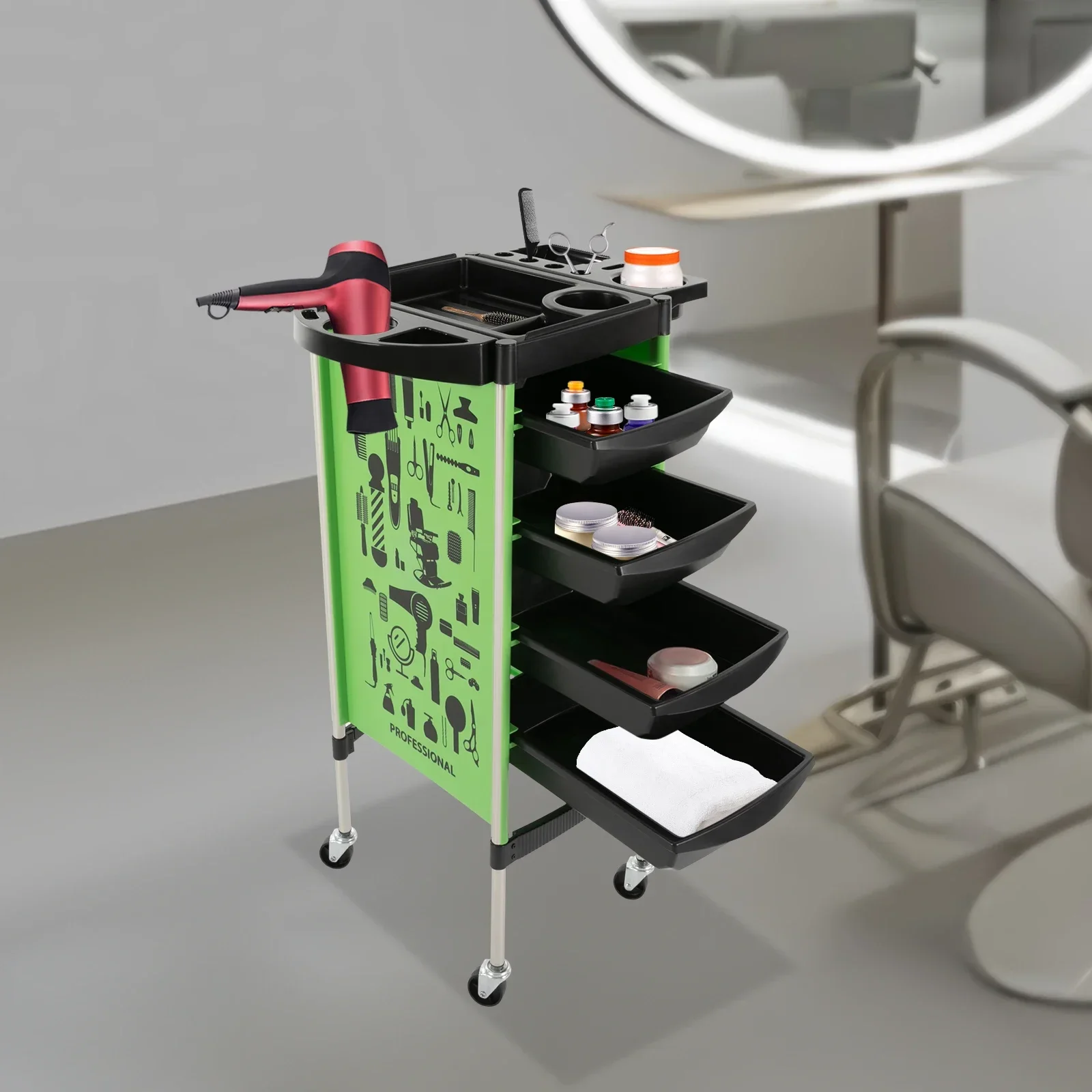 Hairdressing Salon Cart Commercial Large Load-bearing Trolley With 5 Drawers Storage For Salon Supplies And Cosmetic Appliances