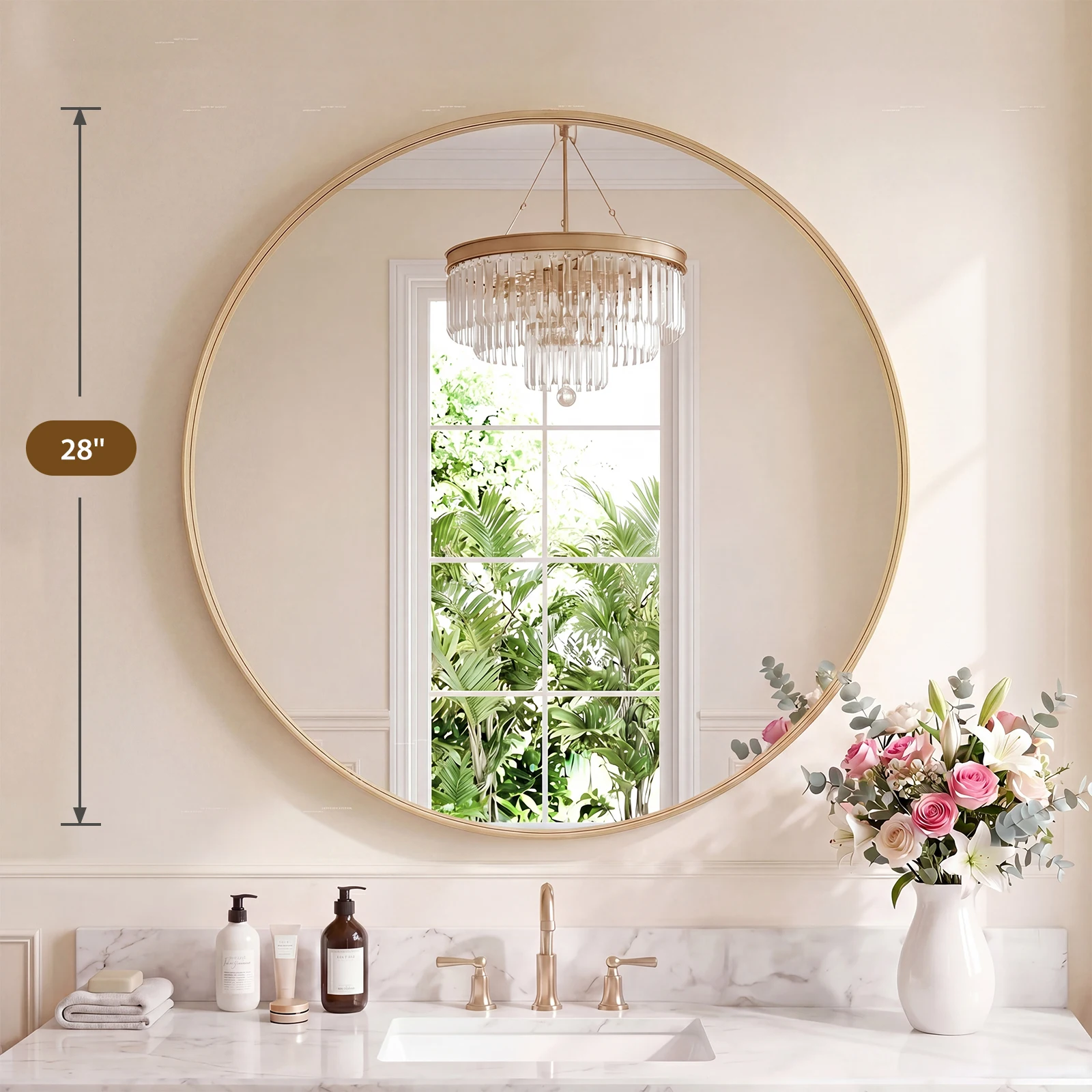 Groove Round Framed Wall Vanity Mirror, Matte Metal Frame — detail 13