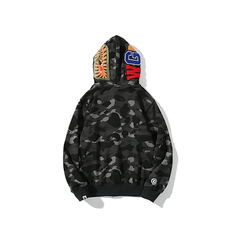 Nieuwe AAPE BY A BATHING APE 100% katoen Trendy Shark-hoodie met ritssluiting voor heren Fijn borduurwerk Loszittende puur katoenen capuchon