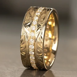 Huitan Newly Designed Women Finger Rings with White/Blue CZ Engraved Pattern Unique Female Rings Wedding Party Statement Jewelry