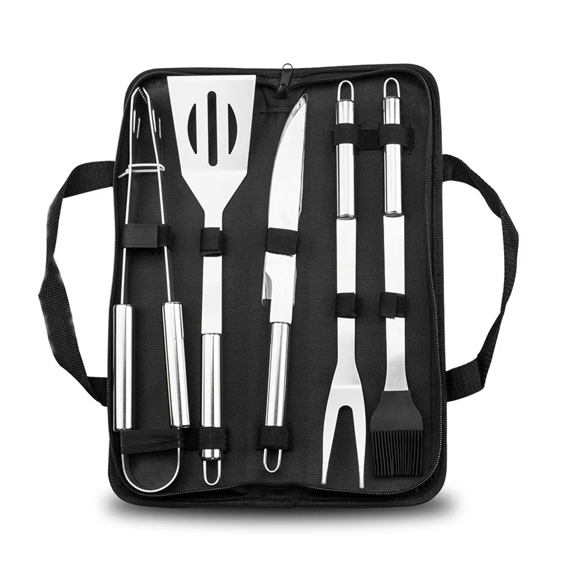 

STLFKimstone 5PCS Non-Stick Stainless Steel Portable Barbecue Kit Grilling Bbq Grill Tools Set With Bag